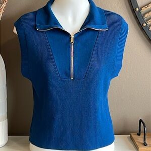 Teal Zip Up Sleeveless Cable Knit Sweater Size Small